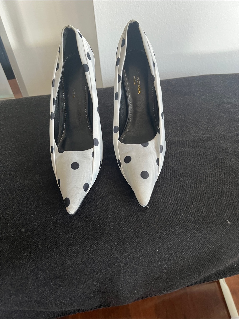 Balenciaga White Polka Dot Pointed Toe Pumps